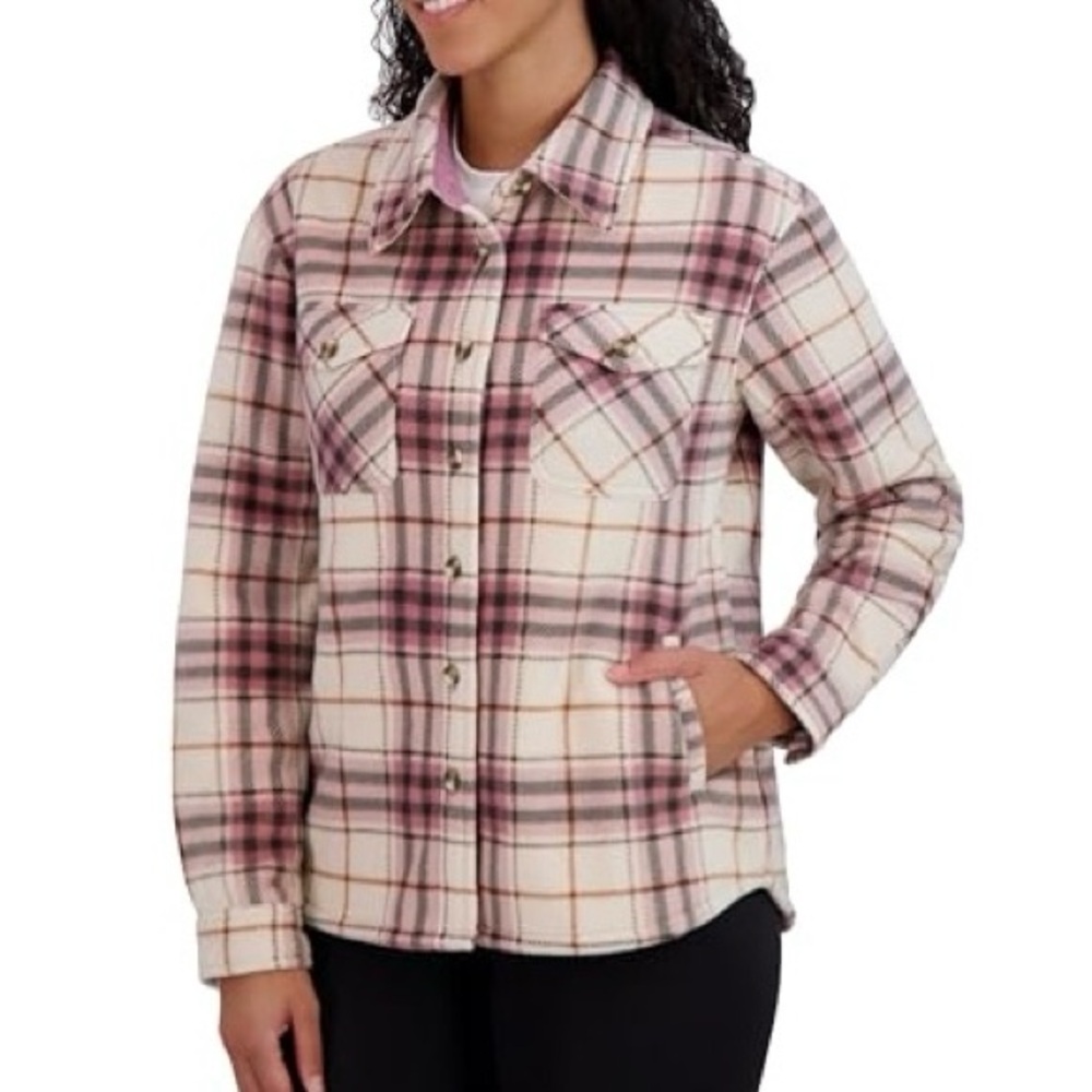 Sage Collective Women Long Sleeve Plaid Shirt Jacket Sherpa Lined Fleece Medium - Picture 1 of 14